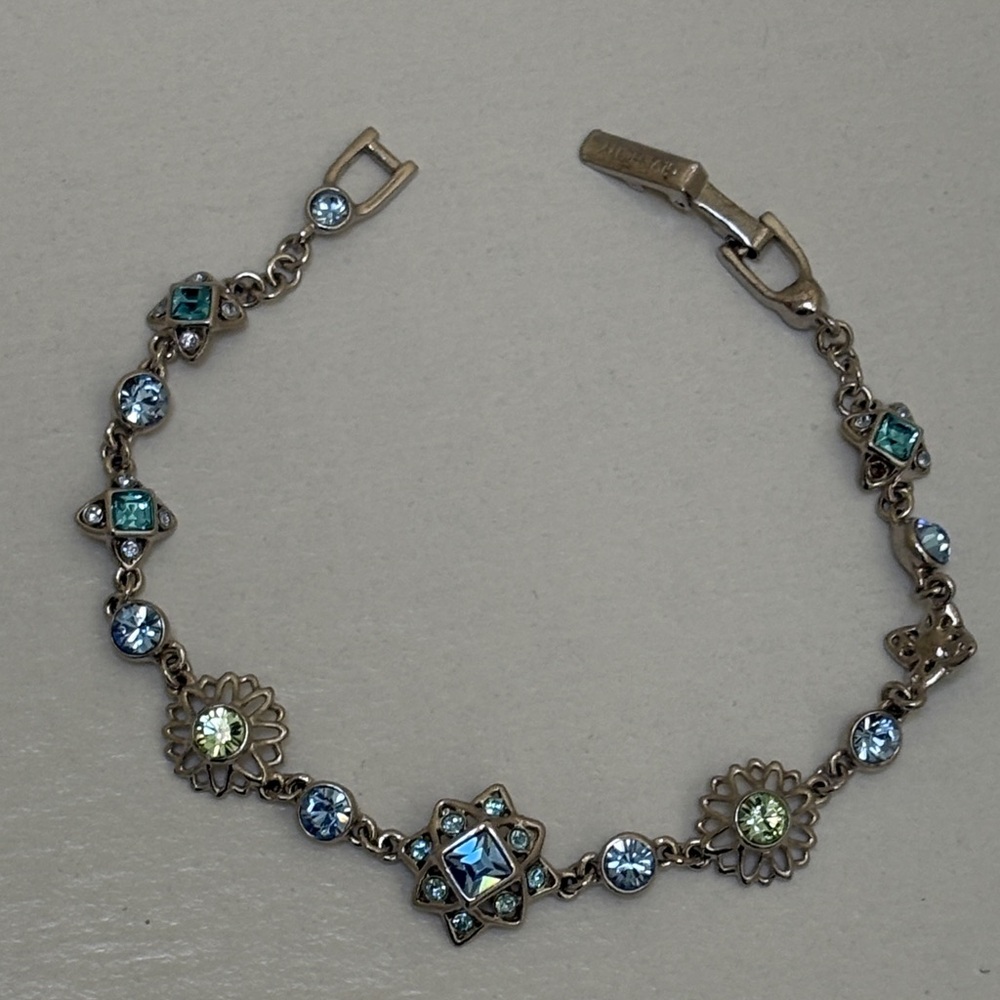 Vintage Givenchy Crystal Flower Silver-tone 7" Bracelet